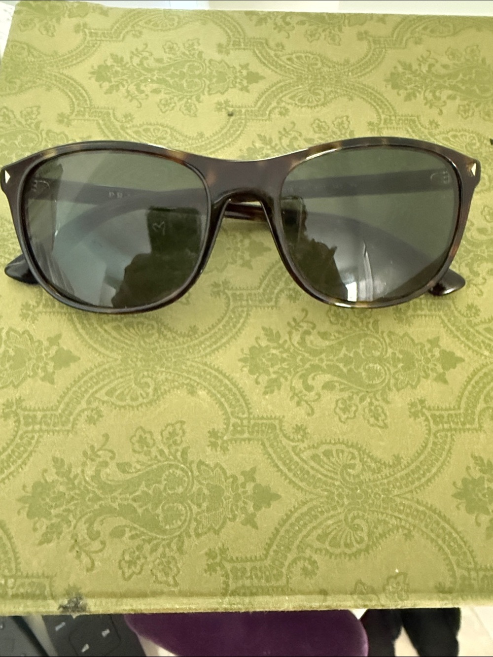 Prada Tortoiseshell Frame Sunglasses with Dark Green Lenses